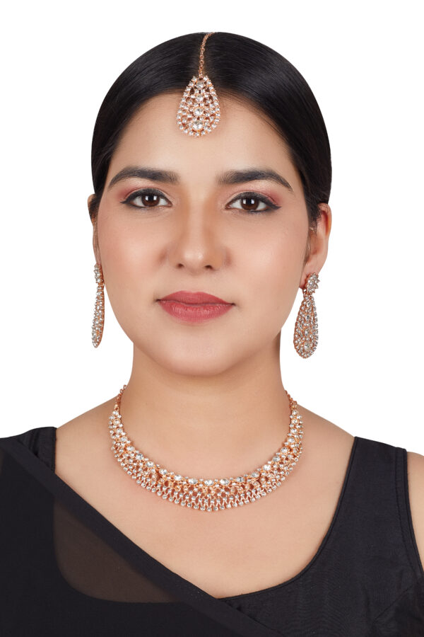 Stunning Rose-Gold Alloy Jewel Set with Gold-Plated Finish